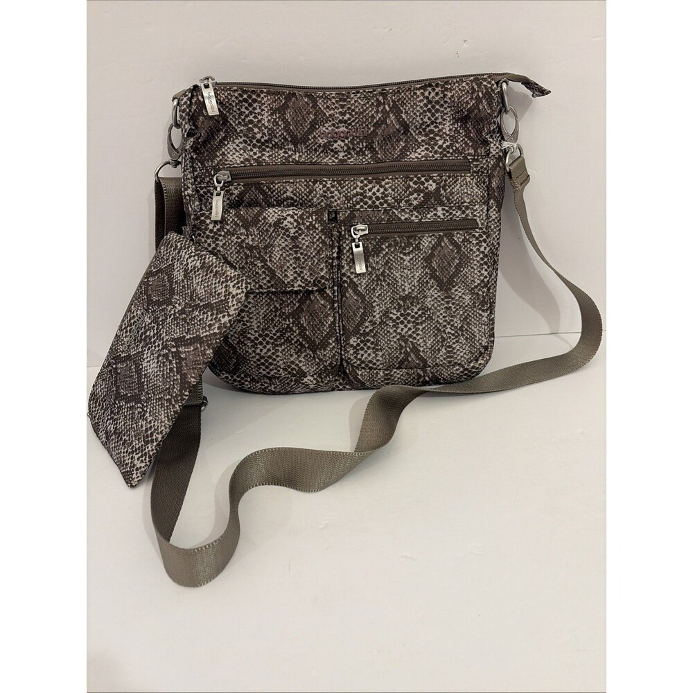 Baggalini Modern Everywhere Slim Crossbody In Tan Python & RFID Wristlet